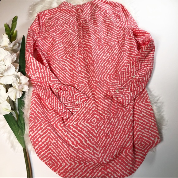 J. Crew Red Printed Tunic XS Long Button down - Picture 3 of 8